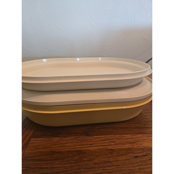 Tupperware Other - Vintage Tupperware Harvest Gold And Almond Server/Keeper 2 Pc. Set Hot/Cold
